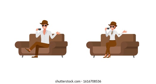 Spy secret agent character vector design. Presentation in various action. no11
