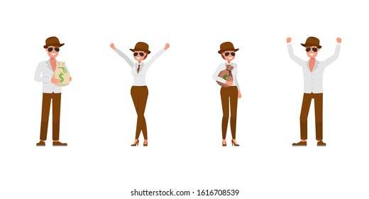 Spy secret agent character vector design. Presentation in various action. no6