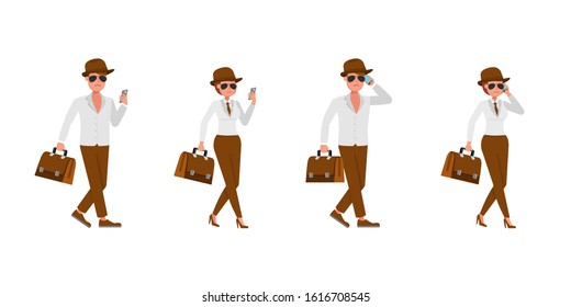 Spy secret agent character vector design. Presentation in various action. no9