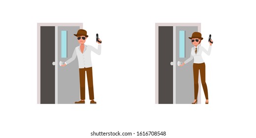 Spy secret agent character vector design. Presentation in various action. no10
