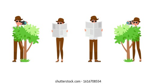 Spy secret agent character vector design. Presentation in various action. no2