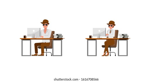 Spy secret agent character vector design. Presentation in various action. no13