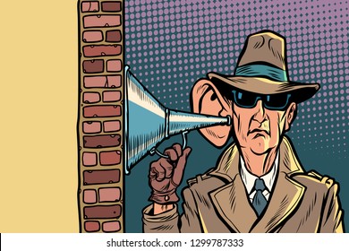 spy or secret agent of the state, wiretapping and surveillance. Comic cartoon pop art retro vector illustration hand drawing