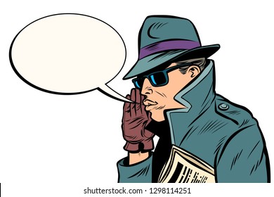 spy secret agent whisper. Comic cartoon pop art retro vector illustration drawing