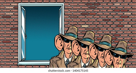 spy secret service of the state eavesdropping on residents. Comic cartoon pop art retro illustration drawing