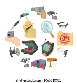 Spy and security icons set. Cartoon illustration of 16 spy and security vector icons for web