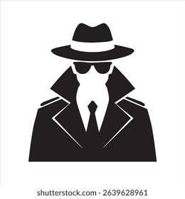 Spy Silhouette Icon – Secret Agent in Hat and Coat Vector Illustration
