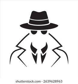Spy Silhouette Icon – Secret Agent in Hat and Coat Vector Illustration