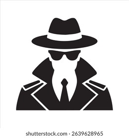 Spy Silhouette Icon – Secret Agent in Hat and Coat Vector Illustration