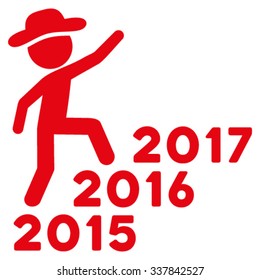 Spy Steps Years vector icon. Style is flat symbol, red color, rounded angles, white background.