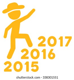 Spy Steps Years vector icon. Style is flat symbol, yellow color, rounded angles, white background.