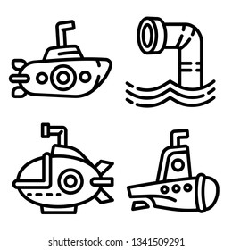 Spy submarine line icon set. Outline set of spy submarine line icon vector for web design isolated on white background