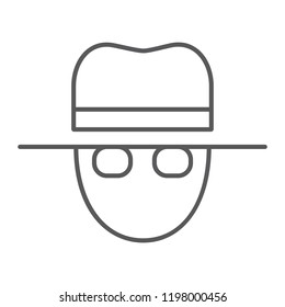 Spy thin line icon, private and detective, agent sign, vector graphics, a linear pattern on a white background, eps 10.