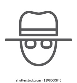 Spy thin line icon, private and detective, agent sign, vector graphics, a linear pattern on a white background, eps 10.