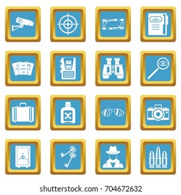Spy tools icons set in azur color isolated vector illustration for web and any design
