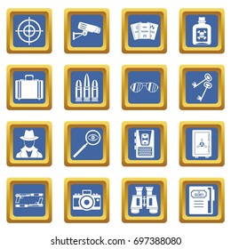 Spy tools icons set in blue color isolated vector illustration for web and any design