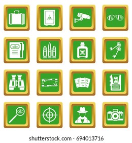 Spy tools icons set in green color isolated vector illustration for web and any design