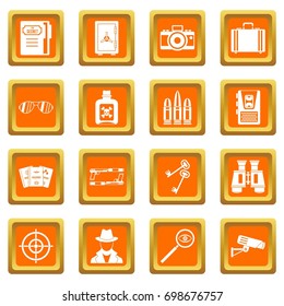 Spy tools icons set in orange color isolated vector illustration for web and any design