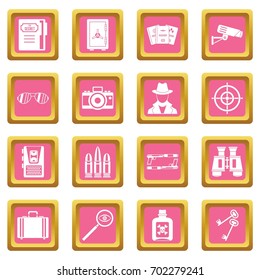 Spy tools icons set in pink color isolated vector illustration for web and any design