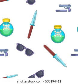 Spy tools pattern. Cartoon illustration of spy tools vector pattern for web