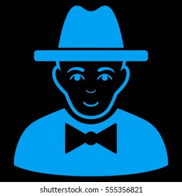 Spy vector icon. Flat blue symbol. Pictogram is isolated on a black background. Designed for web and software interfaces.