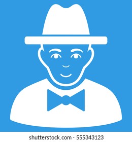 Spy vector icon. Flat white symbol. Pictogram is isolated on a blue background. Designed for web and software interfaces.