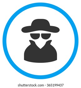 Spy vector icon. Style is bicolor flat circled symbol, blue and gray colors, rounded angles, white background.