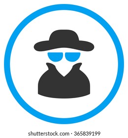 Spy vector icon. Style is bicolor flat circled symbol, blue and gray colors, rounded angles, white background.
