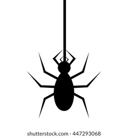 Spyder in cobweb silhouette icon over white background, vector illustration.