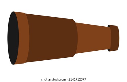 Spyglass icon. Brown telescope illustration.  Old looking glass picture. Marine treasure hunt element isolated on white background. Pirate equipment
