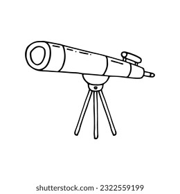Spyglass. Ein optisches Gerät zur Beobachtung entfernter Objekte. Raum. Doodle. Vektorgrafik. Handgezeichnet. Umriss.
