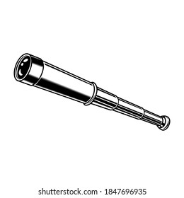 Spyglass vector illustration. Monochrome spy pipe, nautical ling glass. Sailing or maritime navigation concept for labels or emblems templates