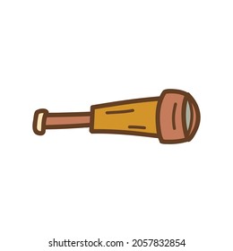 Spyglass. Vintage optical observation instrument. Colorful vector isolated illustration hand drawn