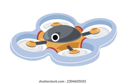 Spying drone with wings and camera, isolated flying gadget used for filming and surveillance. modern technologies and controlling, making videos for blog or vlog. Vector in flat style illustration