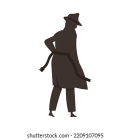 Spying and Monitoring with Young Man Private Detective in Black Hat and Coat Vector Illustration