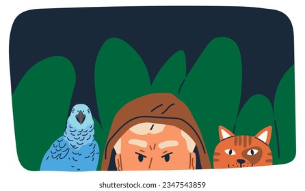 Spying, observing and sneaking. Vector illustration. Characters peeping, gentle stirring of intrigue Looking out, measure of vigilance or anticipation Peeking person, silent observer maintaining