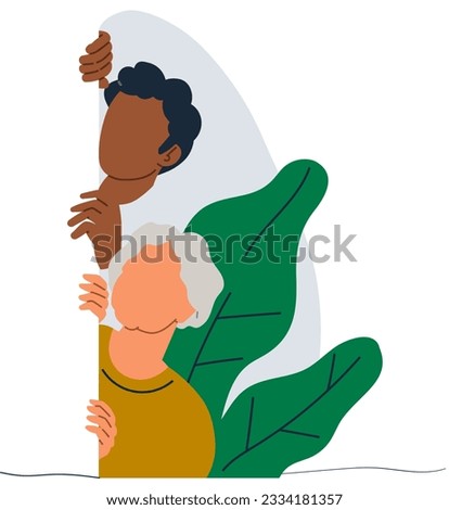 Spying, observing and sneaking. Vector illustration. Spying person, vigilant shadow tracing every movement Making observation, skill of seeing beyond obvious Characters peeping, manifestations