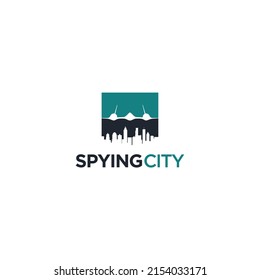 Spying urban logo design with lockheed plane vector graphic