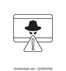 Spyware alarm icon design. Abstract human figure in hat. Spy outline sign. Criminal, suspicious man, warning danger concept. Vector illustration. isolated on white background