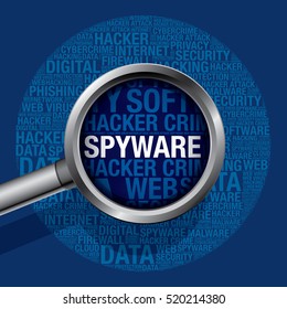 Spyware in cyber crime word cloud, vector concept