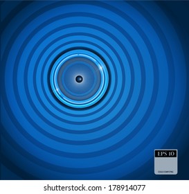 Spyware- Eyeball on ripple blue background. Vector Abstract technology. Eyeball, scientific and hi-tech concept. Dark blue color background. Digital abstract technology background