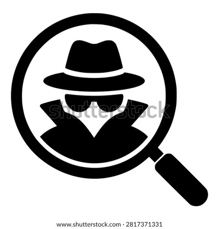 Spyware Icon with Anonymous Spy Agent and Magnifying Glass for Cyber Surveillance and Data Privacy Threats