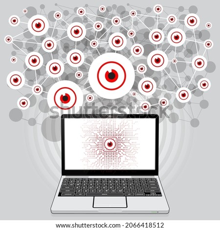 A spyware infected Laptop PC having all network connections monitored and scrutinised. The user is unaware that their privacy has been completely undermined and compromised.
