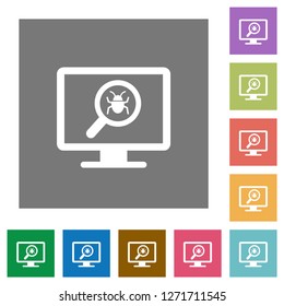 Spyware scanning flat icons on simple color square backgrounds
