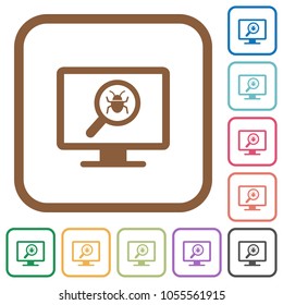 Spyware scanning simple icons in color rounded square frames on white background