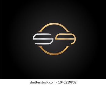 SQ circle Shape Letter logo Design in silver gold color
