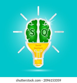 SQ Emotional intelligence. Heart and brain on balanced scale symbol. Intelligence Quotient and Social Quotient of a child. Design logo products in the form of the brain, light bulb. Vector EPS10.