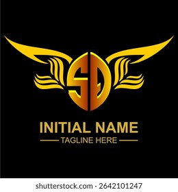 SQ Golden Wing Emblem Logo with elegant gold wings, sleek and modern design. Ideal for branding, creative projects, luxury businesses, or artistic ventures.