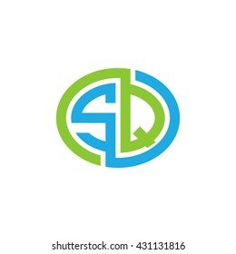 SQ initial letters looping linked ellipse logo blue green