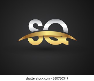 SQ initial logo company name colored gold and silver swoosh design. vector logo for business and company identity.
